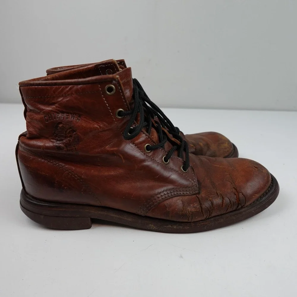 Chippewa Boots Mens Size 8 Brown Leather Combat Ankle Lace Up Vibram Work